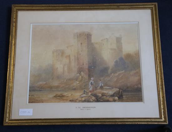 Attributed to Thomas Miles Richardson Jnr (1813-1890), watercolour, Washer woman at a river before a castle,